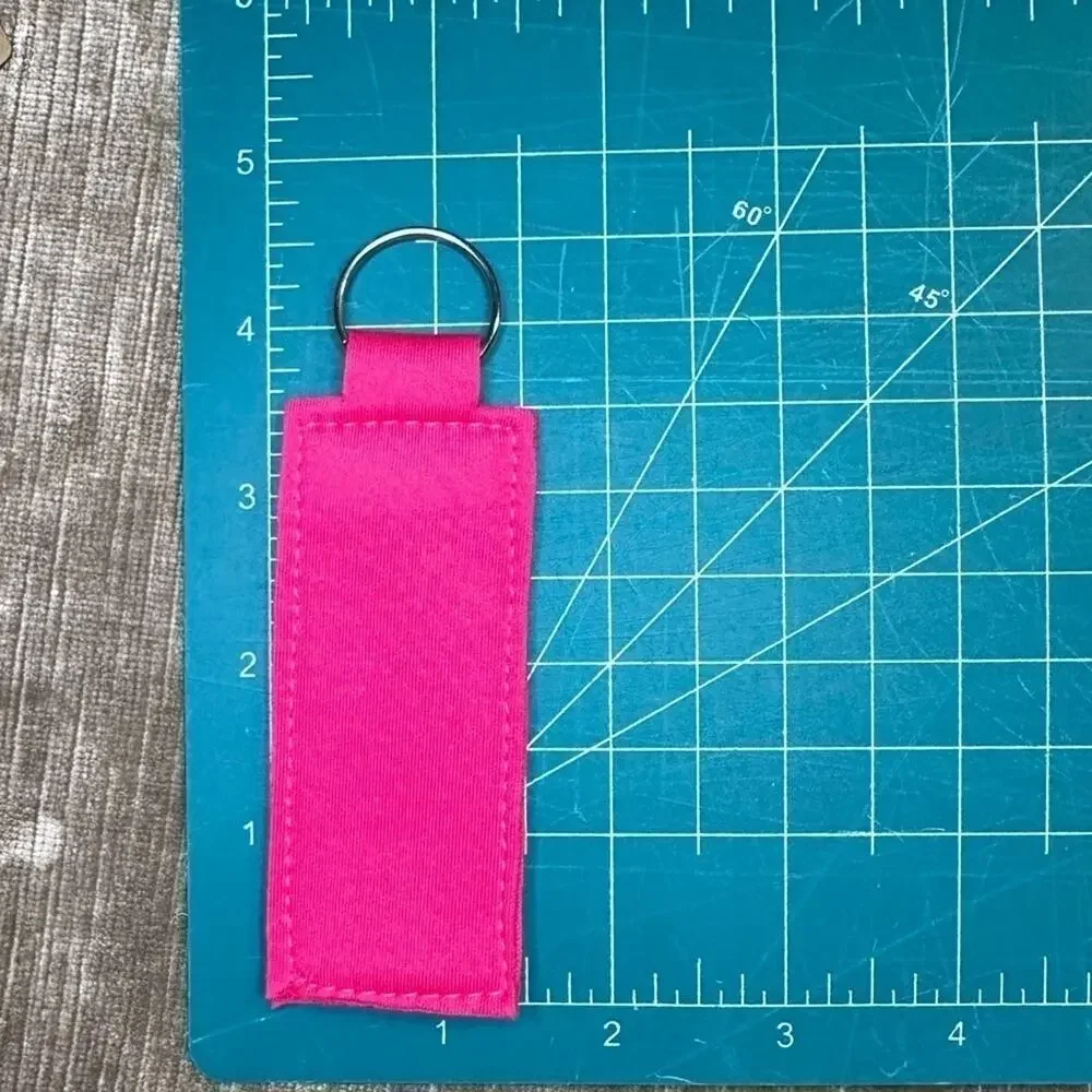 Lip balm holder key chain handmade made of Neoprene slight stretch pink
